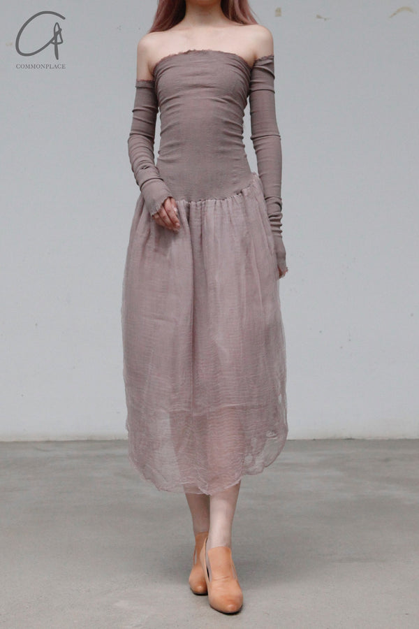 Marc Le Bihan Silk Shrink Stretch Dress Collection French High-Level Handmade MLB-21925-JMG VIEUX ROSE Old Rose